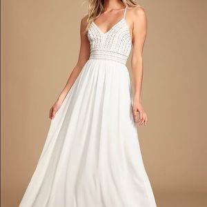 Lulus floor length chiffon white dress